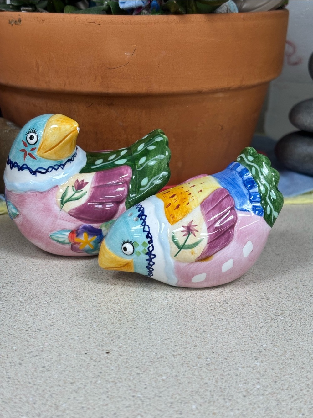 Fitz & Floyd Gypsy Chicks Ceramic Salt & Pepper Shakers. Read Description.